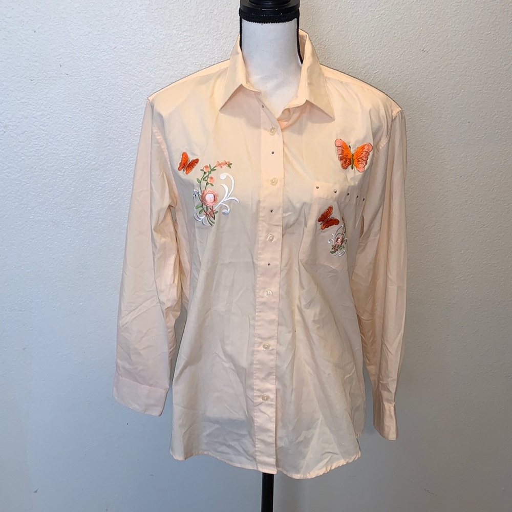 Softwear western embroidered floral sequined long sleeve button down shirt
